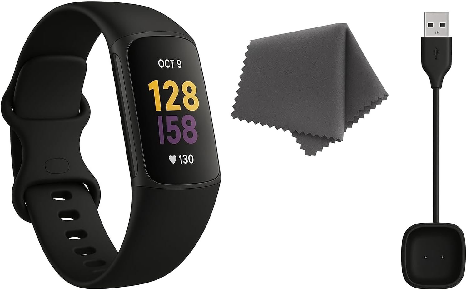 Fitbit Charge 6 Fitness Tracker (Bundle) – Black/Obsidian – Heart Rate, GPS, Sleep & Stress Tracking + Fast Charger, & Cleaning Cloth