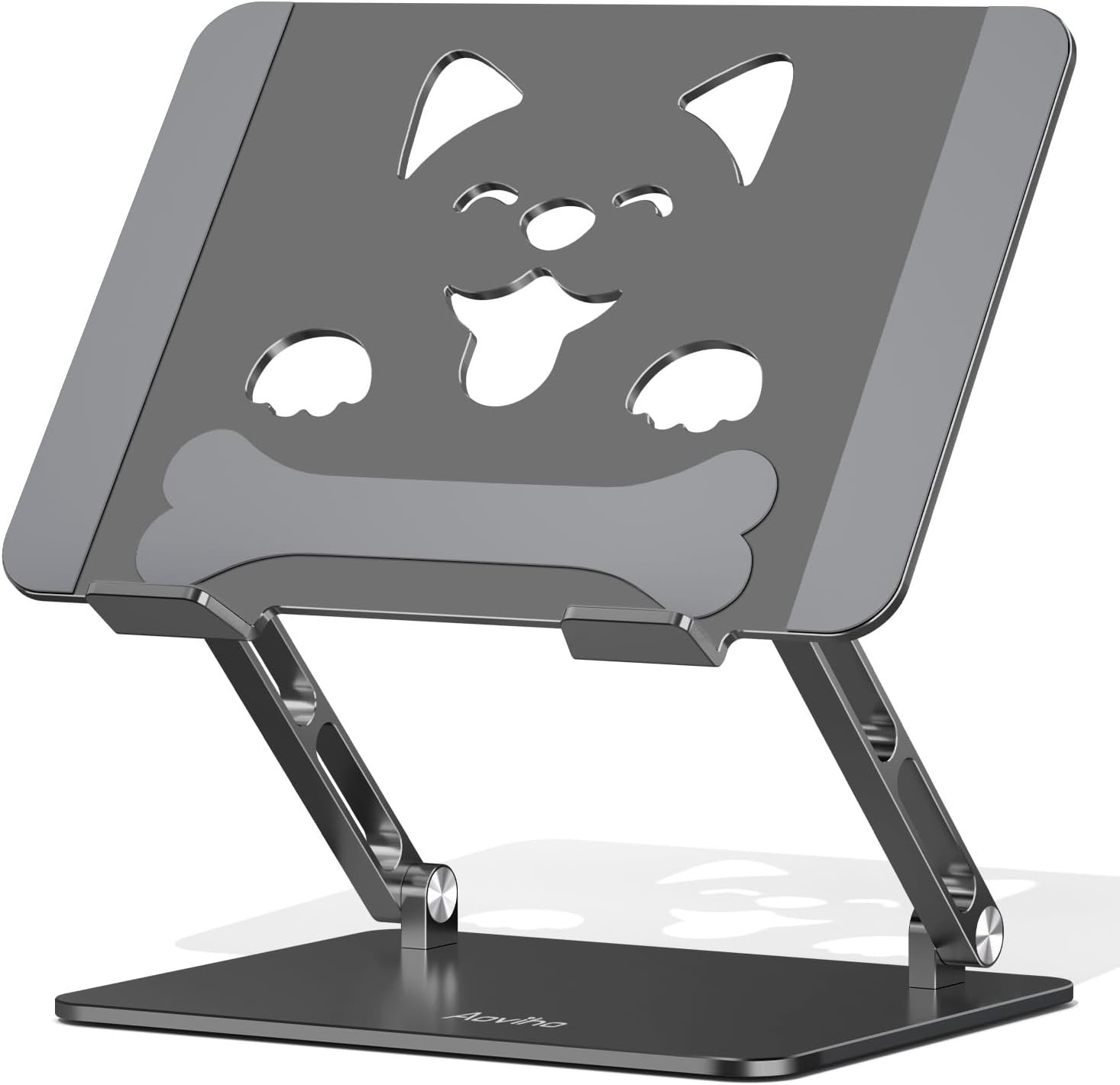 Laptop Stand for Desk – Adjustable Portable Laptop Riser, Aluminum Laptop Holder Compatible with MacBook Air Pro, Dell, HP, Lenovo (10″-17.3″), Featuring Unique Puppy Panel Design, Gray