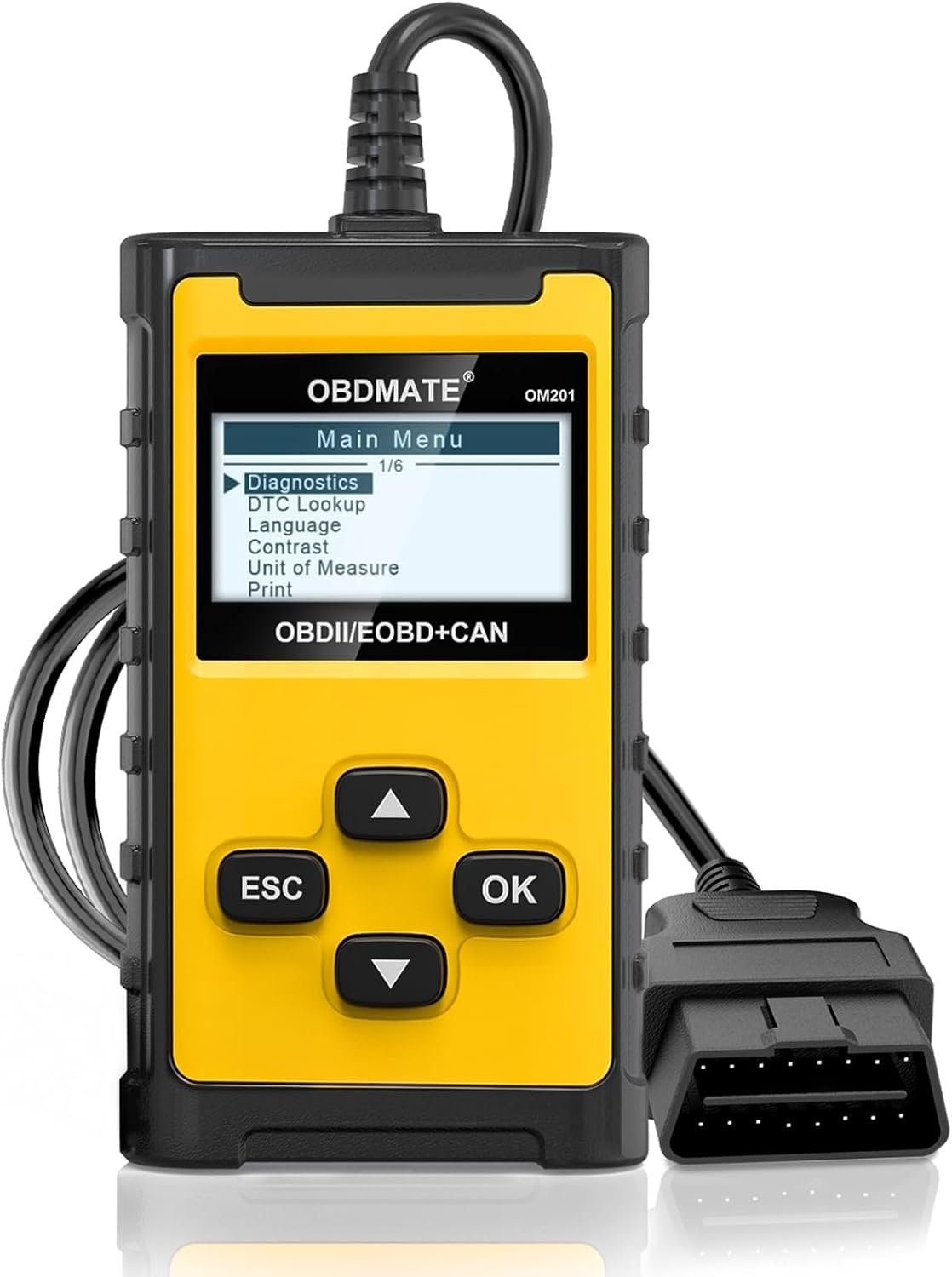 Car Scanner, OM201 Check Engine Code Reader OBDII Diagnostic Tool with Wireless Printing | Graphic Live Data| EVAP Test | DTC Lookup, Yellow