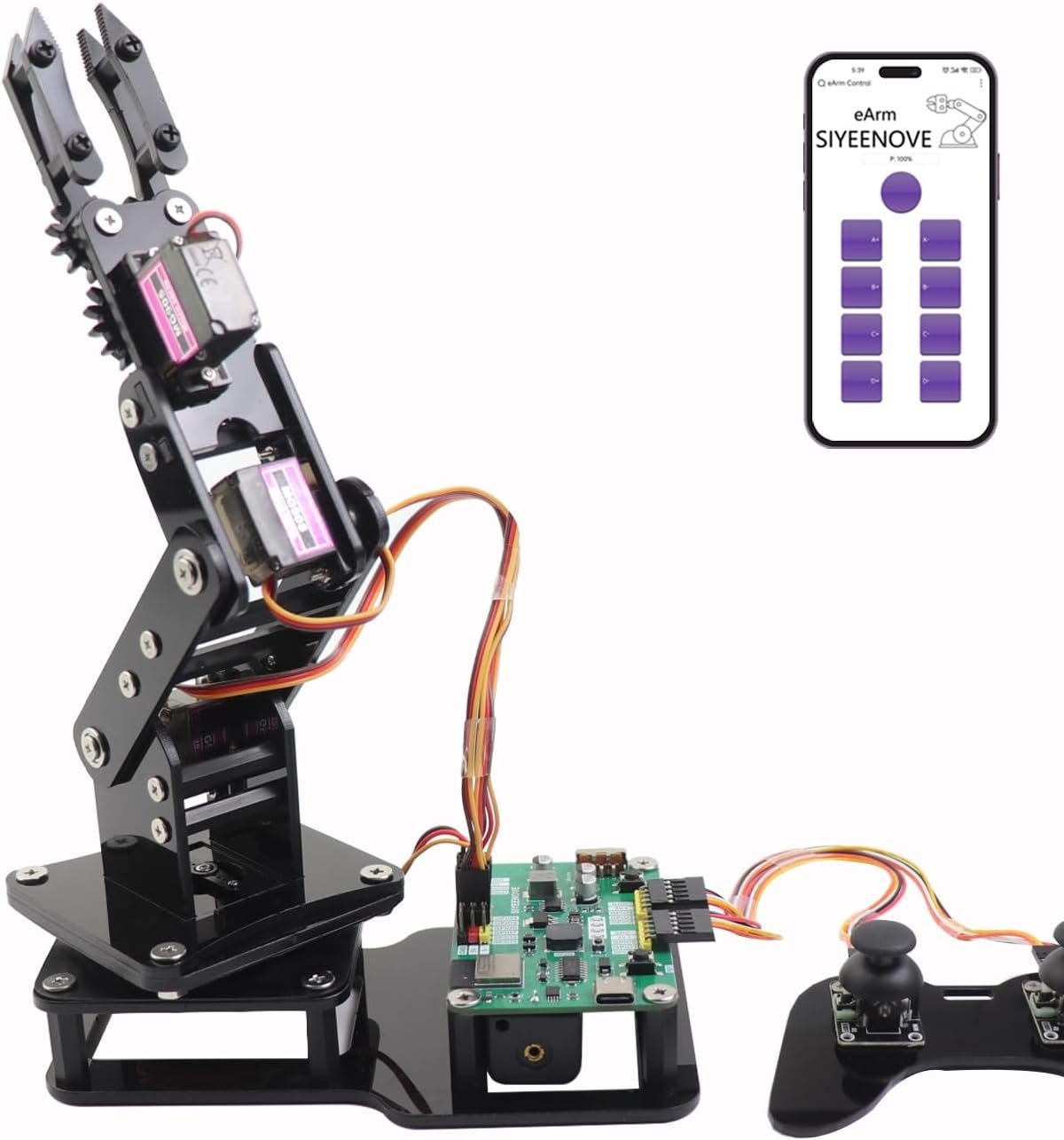 Smart Robot Arm for Arduino & ESP32-C3 4DOF Programmable Robotic Arm Building Kit with Joystick/Web App Control for Beginner & Hobbyists, STEM Educational Desktop Mini Arm Easy to Assemble