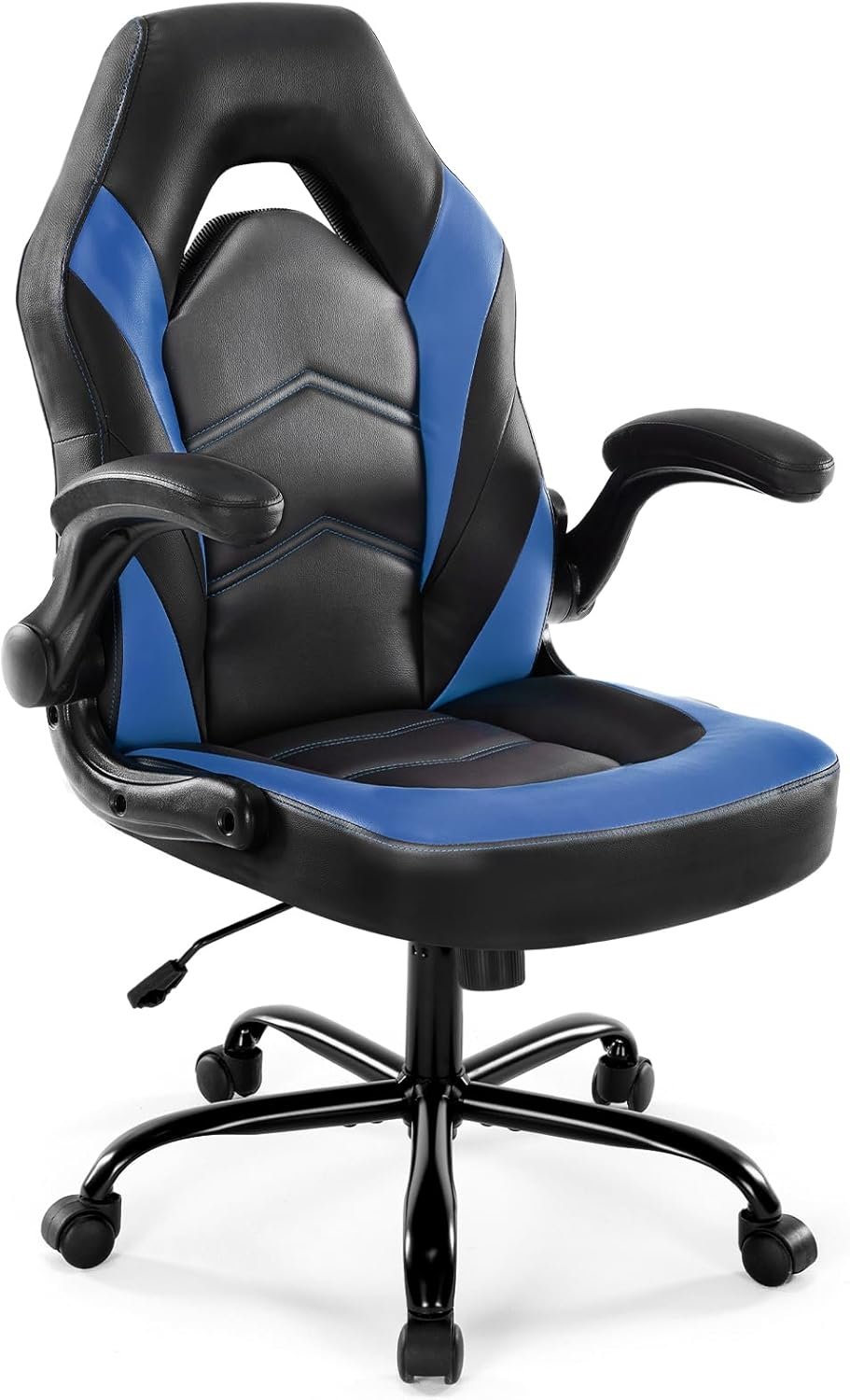 DUMOS Ergonomic Computer Gaming Chair – Home Office Desk with PU Leather Lumbar Support, Height Adjustable Big and Tall Video Game with Flip-up Armrest, Swivel Wheels for Adults and Teens