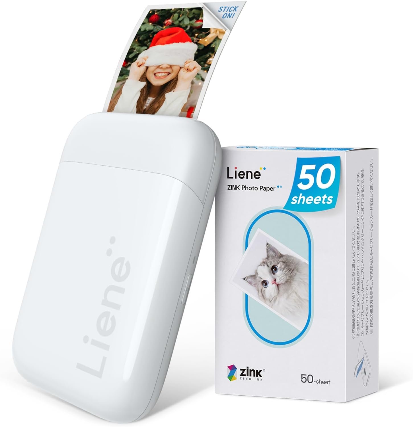 Liene 2×3” Photo Printer, Mini Instant Portable Color Mono Picture Printer Bundle 50 Zink Adhesive Paper, Bluetooth 5.0, Compatible w/iOS & Android, Small Phone Sticker for iPhone, Smartphone, White