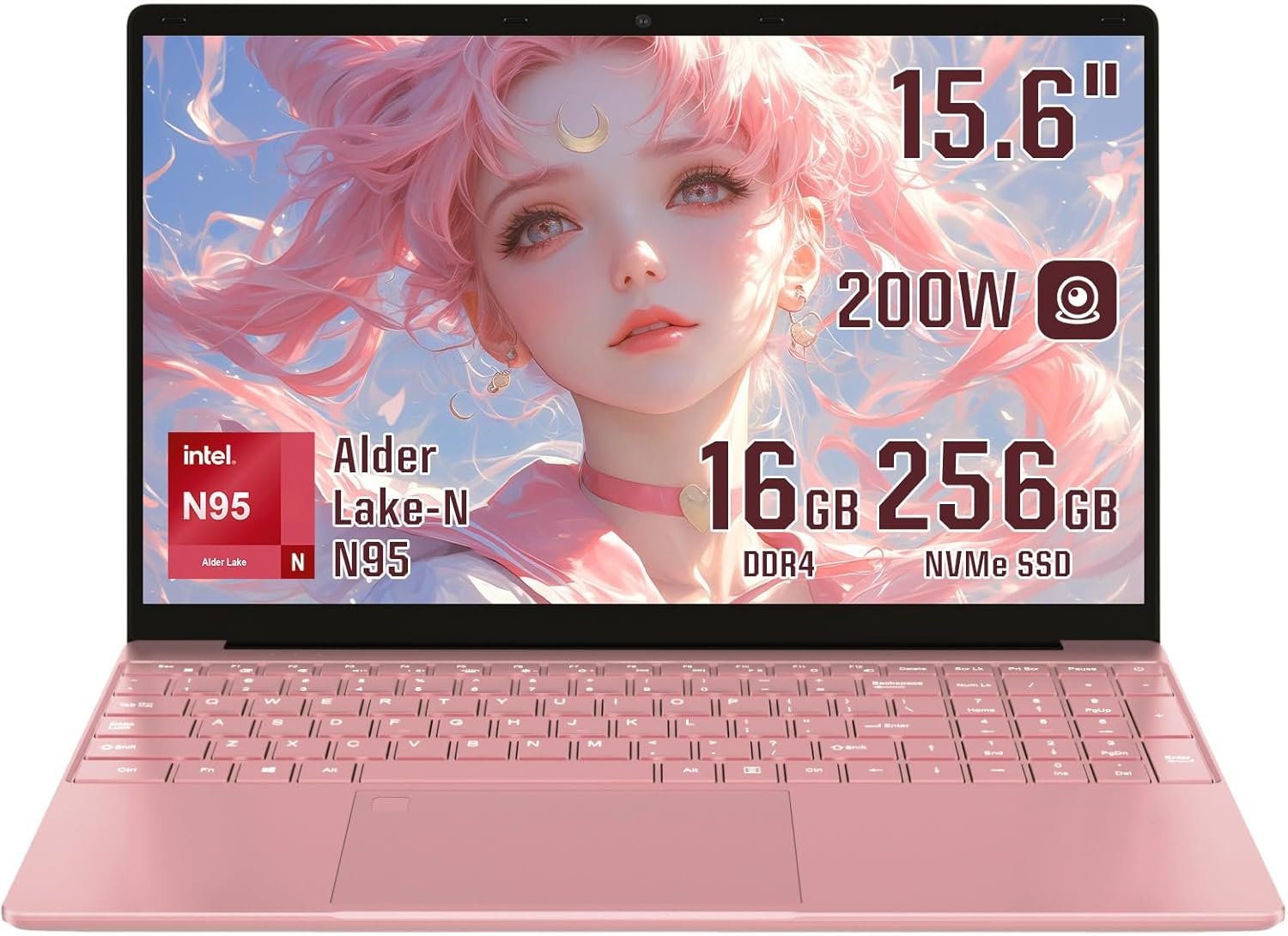 15.6 inch Laptops Computer Celeron N95 FHD 16G RAM SSD Large Screen Bluetooth 5.0 Fingerprint Laptop Ultrabook Wi-Fi 2.4GHz/5GHz, USB3.0(Rose Gold, 16G+256GB SSD)