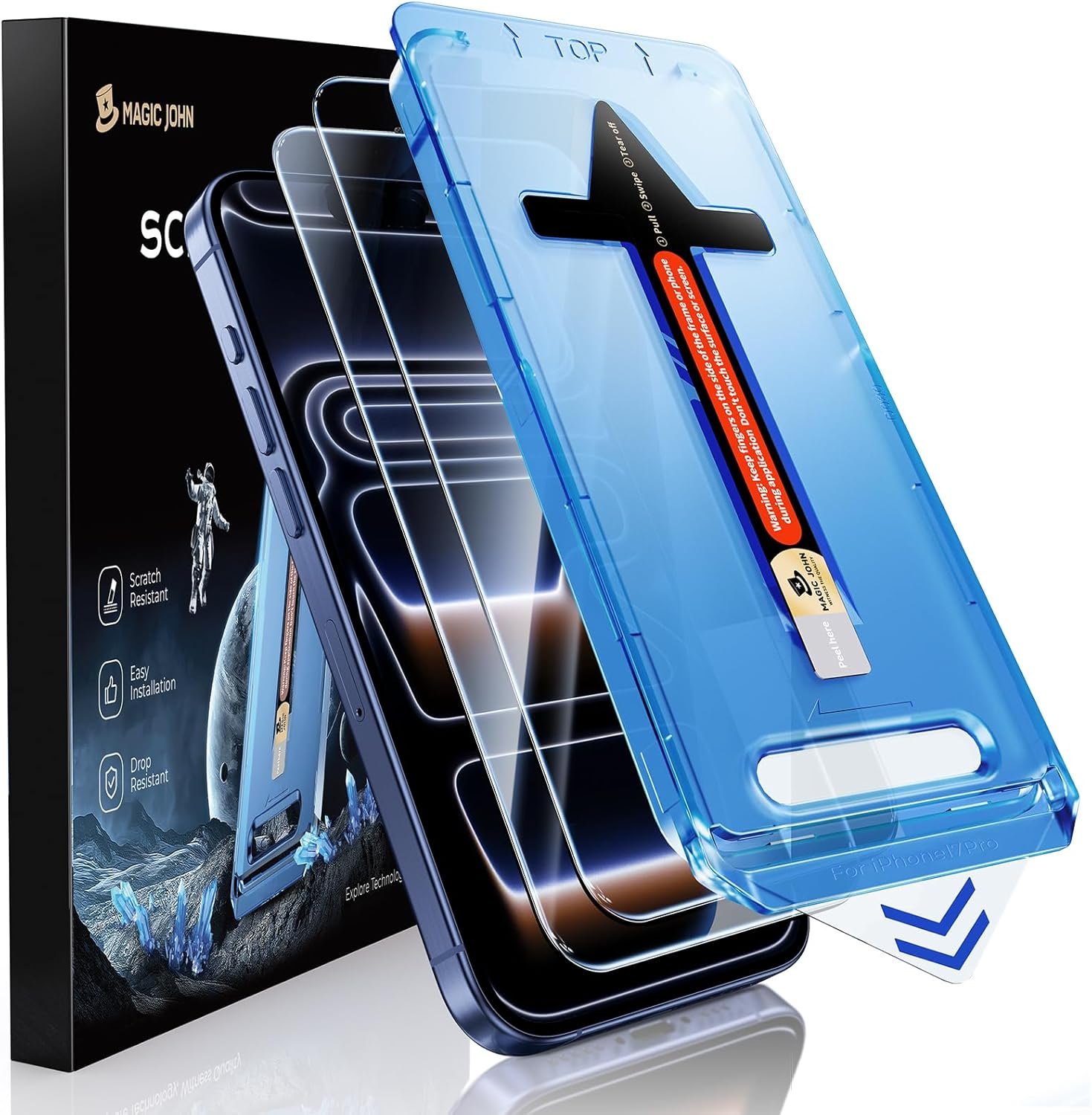 MAGIC JOHN 2 Pack for iPhone 17 Pro 6.3 inch Tempered Glass Screen Protector, Auto Dust-Elimination, Bubble Free, HD Clear, Easy Installation, 【17Pro 6.3”】