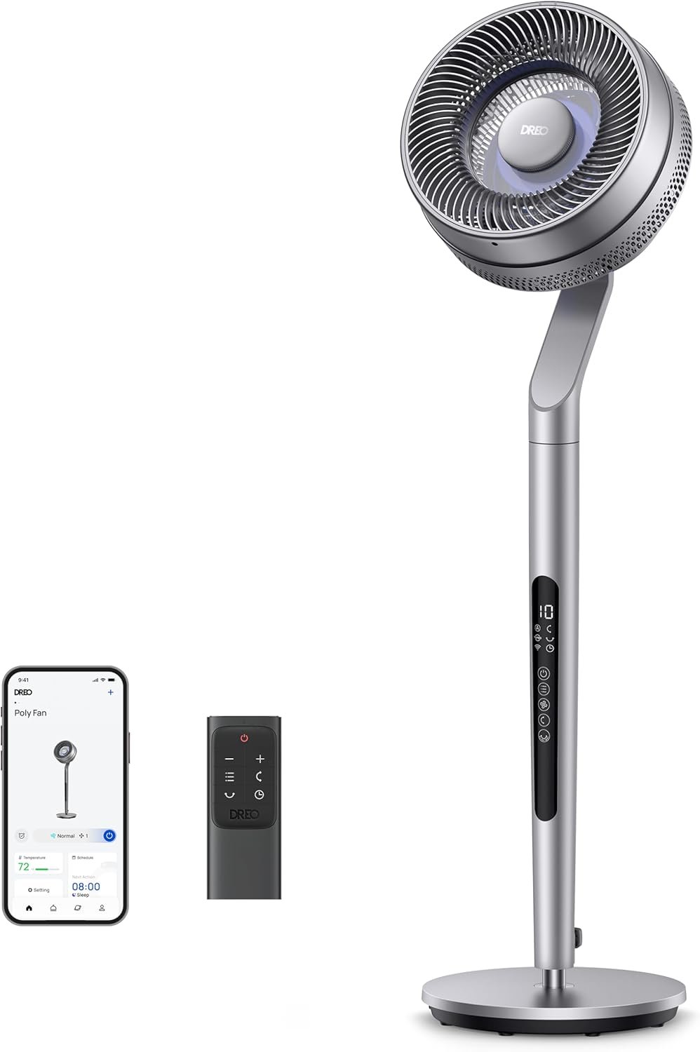 Dreo Pedestal Fan with Smart Control, 40-44″ Adjustable Height, DC Quiet Fans for Bedroom, 120°+85° Omni-Directional Oscillating Fan, 100ft Airflow, 10 Speeds, 6 Modes, 12H Timer, 23db, Wi-Fi/Voice