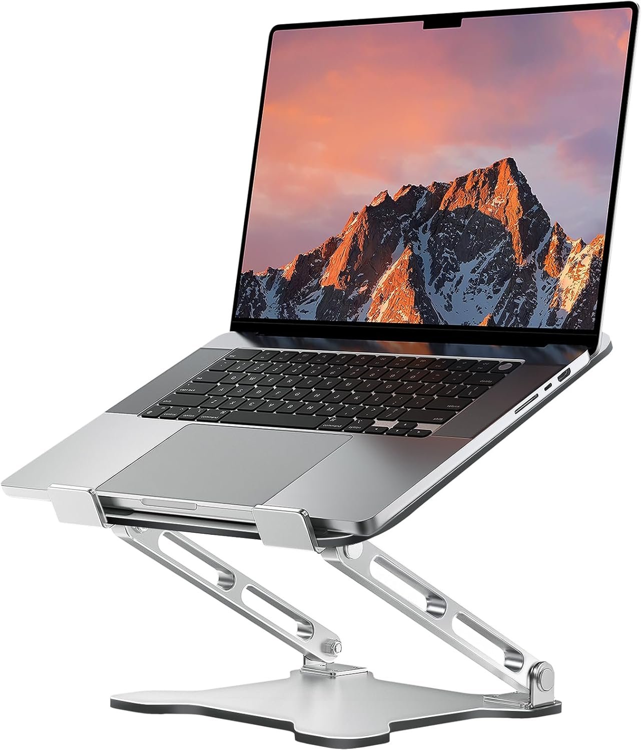 Adjustable Laptop Stand for Desk, Metal Foldable Laptop Riser, Ventilated Cooling Bracket, Ergonominc Computer Notebook Stand for Desk Compatible with 10-15.6“ Laptops, Silver
