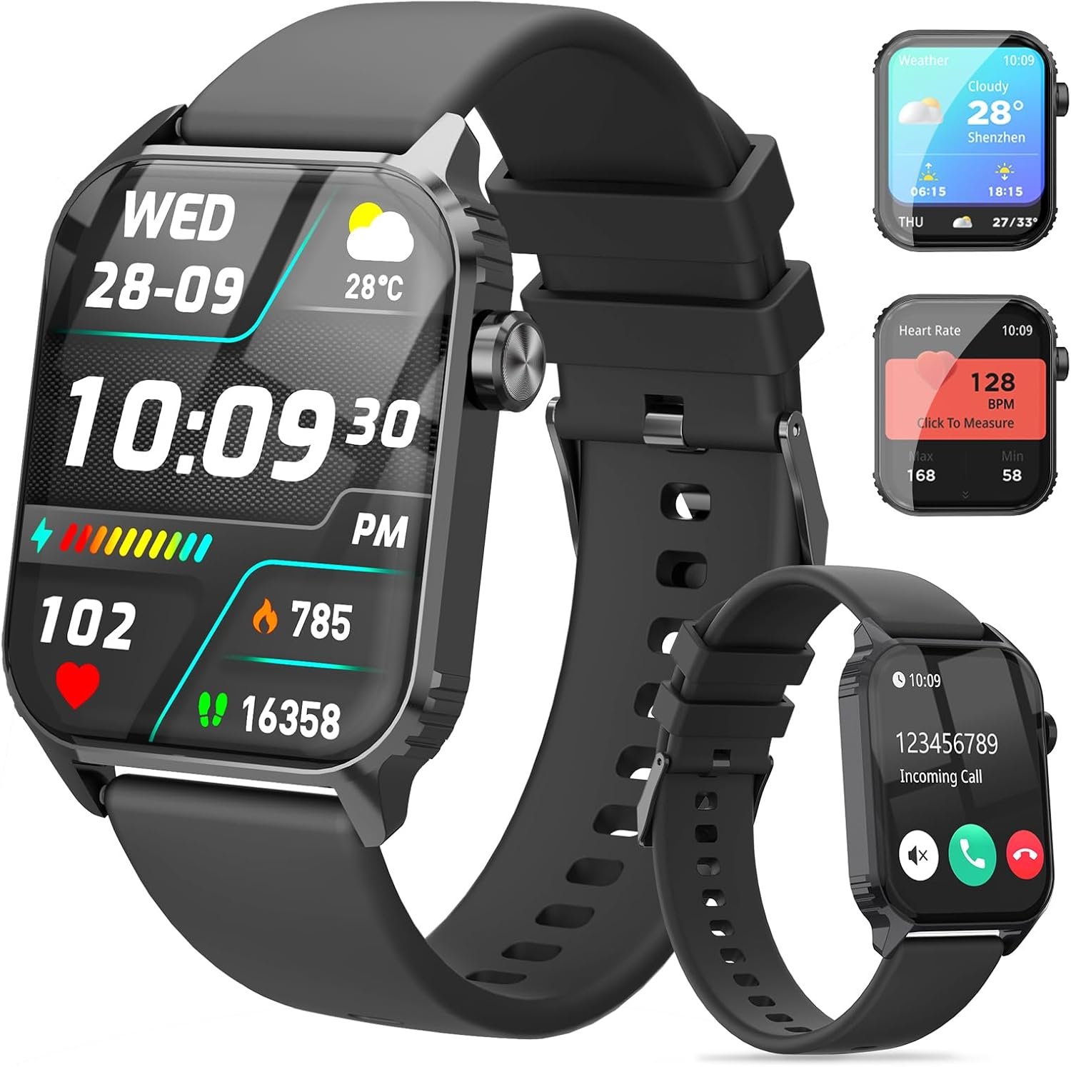 Smart Watches for Women Men, 1.83″ HD Smartwatch with 120 Sports Modes, IP67 Waterproof, Bluetooth Call and Music Control；Heart Rate and Sleep Monitor (Black)