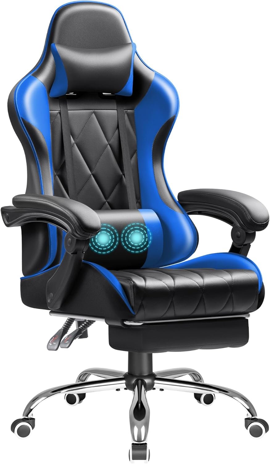 Shahoo Gaming Chair with Footrest and Massage Lumbar Support, Computer Game Chairs Ergonomic Office Seat Height Adjustable with Headrest, Blue