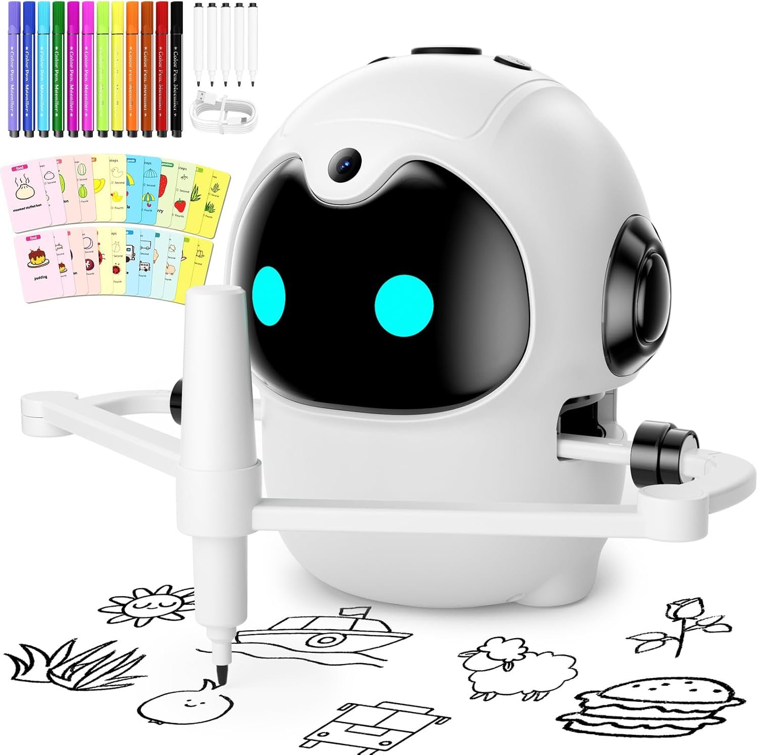 Drawing Robot for Kids, Interactive Educational Toy with 150 Cards, 12 Color Markers & Voice Guidance, Magic Drawing Robot for Boys & Girls Ages 3-8, Educational Learning Toys for Kids