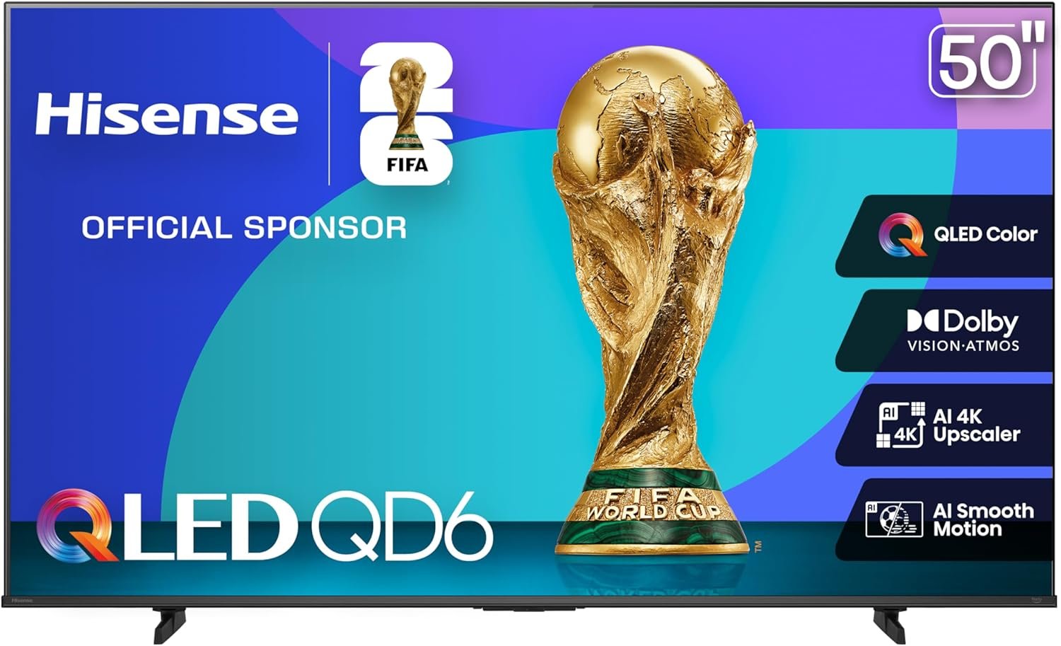 Hisense 50″ Class QD6 Series (50QD6QF, 2025 Model) QLED 4K UHD Smart Fire TV, Voice Remote with Alexa, Dolby Vision, Dolby Atmos, Motion Rate 120, HDR 10+, Game Mode Plus, MEMC, VRR, ALLM