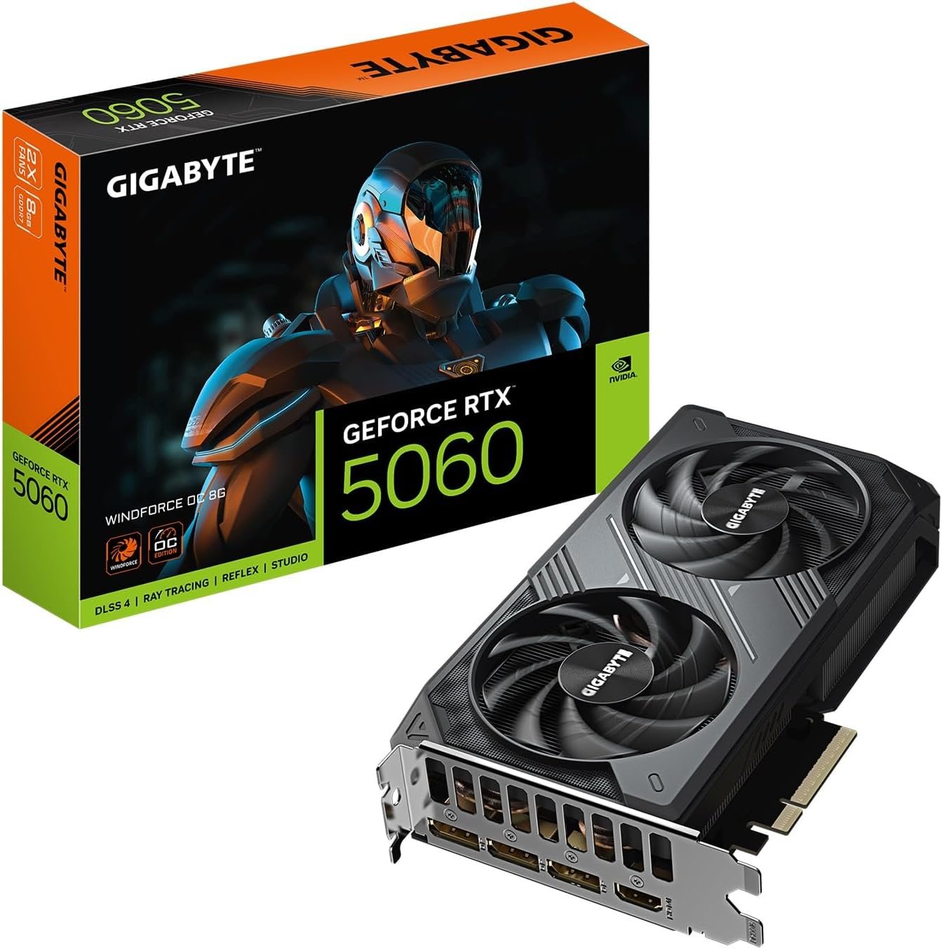 GIGABYTE GeForce RTX 5060 WINDFORCE OC 8G Graphics Card, 8GB 128-bit GDDR7, PCIe 5.0, WINDFORCE Cooling System, GV-N5060WF2OC-8GD Video Card