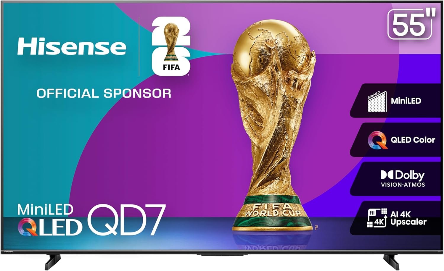 Hisense 55″ Class QD7 Series Mini-LED 4K UHD Smart Fire TV (55QD7QF, 2025 Model) – QLED, HDR10+, Dolby Vision, Dolby Atmos, Game Mode Plus, ALLM, Alexa Built in with Voice Remote, Streaming TV, Black