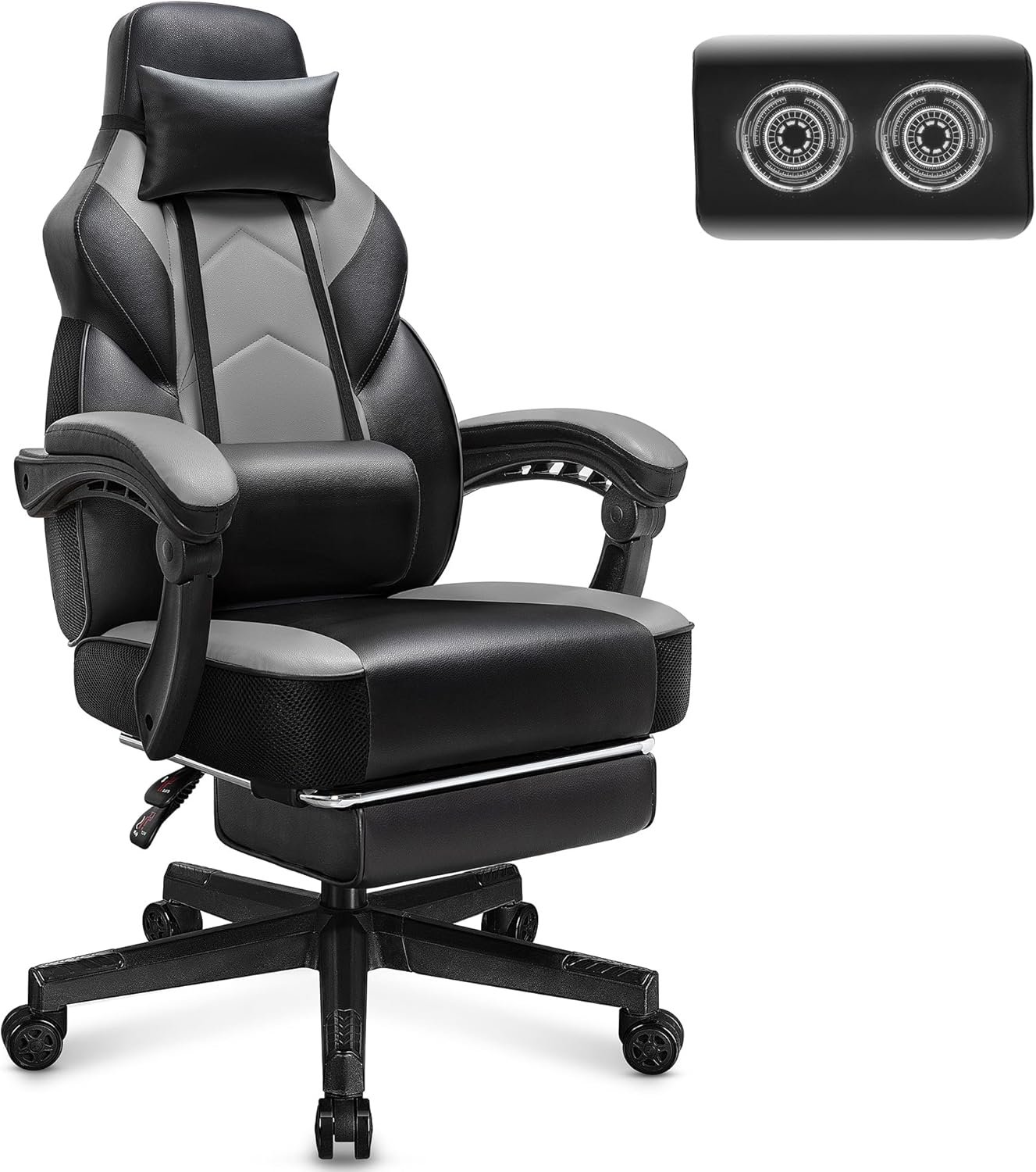 Meilocar Gaming Chair for Adult, Computer Chair with Footrest Video Game Chair Big and Tall Gaming Chair with Massage Lumbar Support, Adjustable Height and 360° Swivel Seat(Grey)