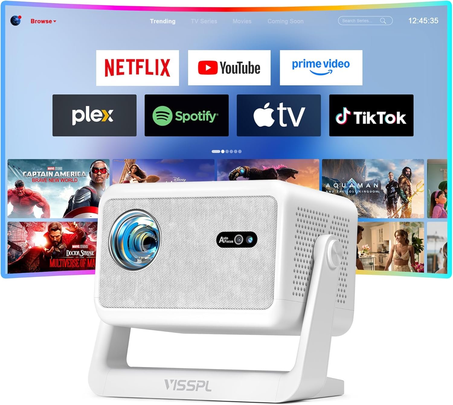 【1500ANSI & Compatible with Netflix】Mini Projector with WiFi and Bluetooth, Auto Focus & Keystone Protable Smart Projector 4K Support with Stand,Outdoor Home Theater Projector